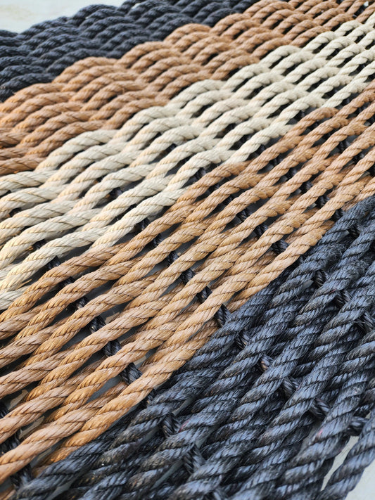 Handwoven Rope Doormat – Black, Brown & Tan Stripe, lifestyle photo
