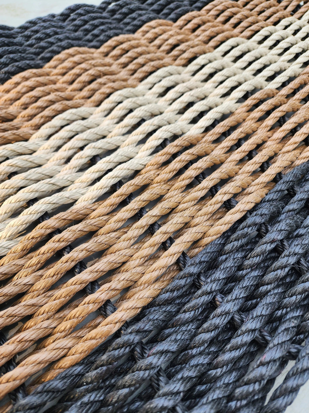 Handwoven Rope Doormat – Black, Brown & Tan Stripe, lifestyle photo
