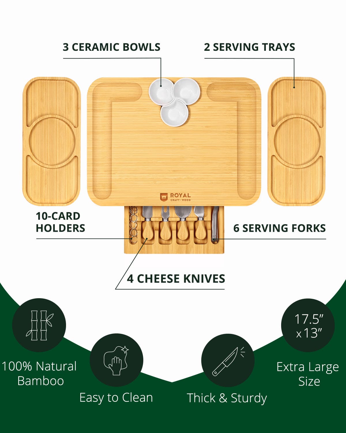 Cheese Board Set with Side Trays, front view
