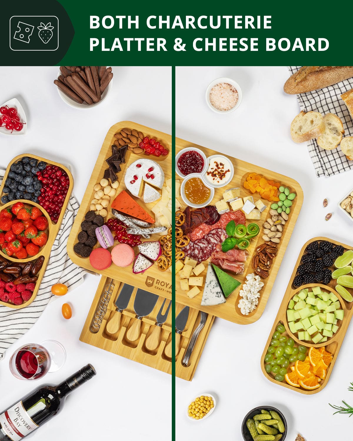 Cheese Board Set with Side Trays, detail view