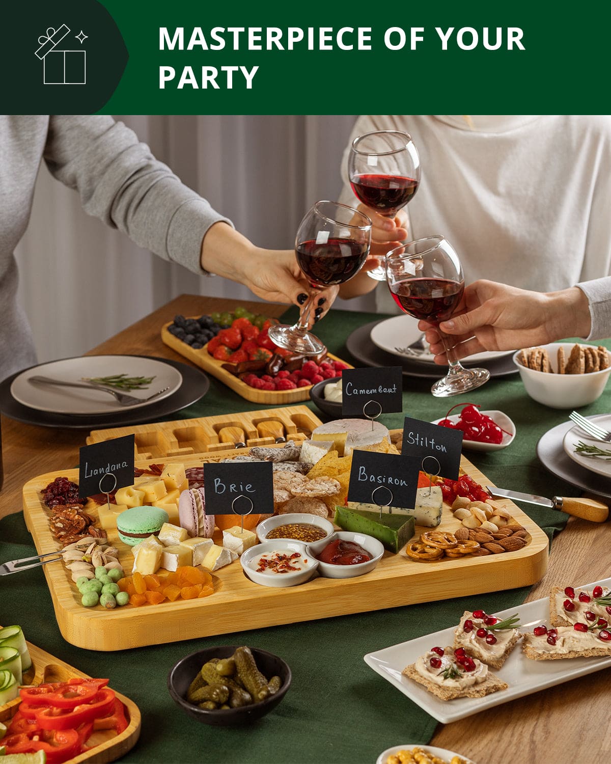 Cheese Board Set with Side Trays, close-up