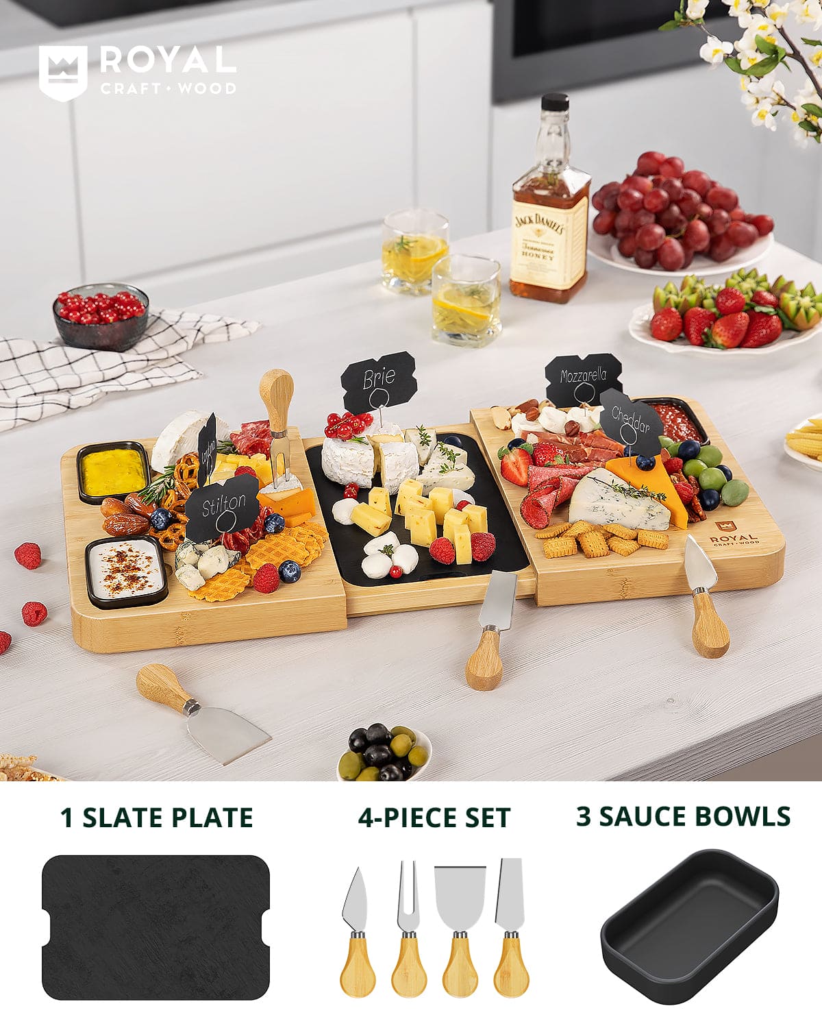 Cheese Board Set with Slate Plate, close-up