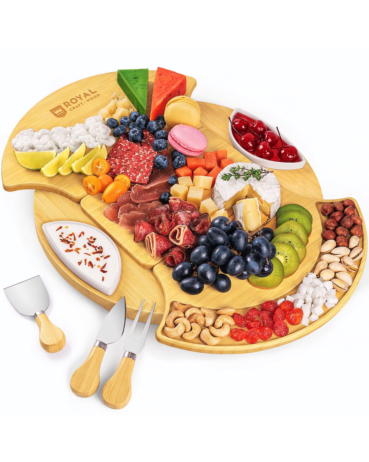Cheese Board Set, Round — with Serving Utensils, close-up