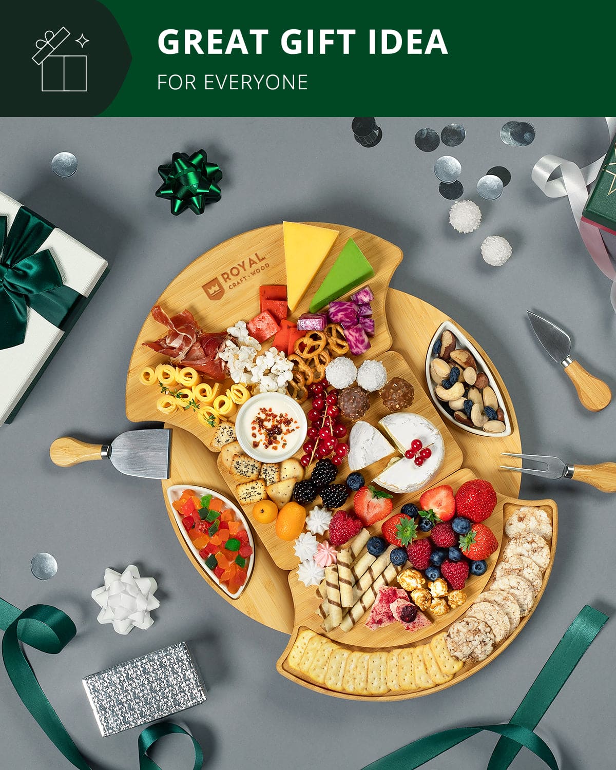 Cheese Board Set, Round — with Serving Utensils, styled setting