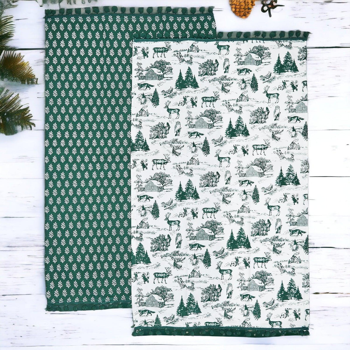 Forest Green Tea Towels, close-up