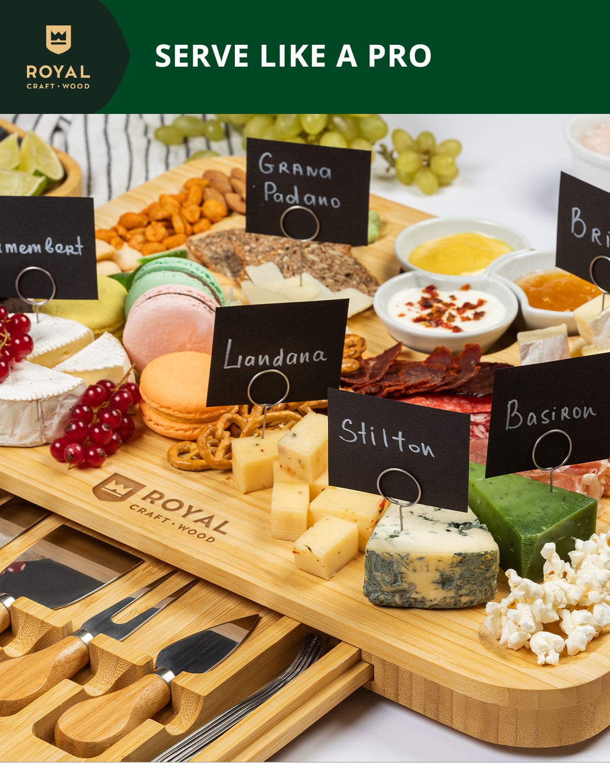 Cheese Board Set with Side Trays, styled setting