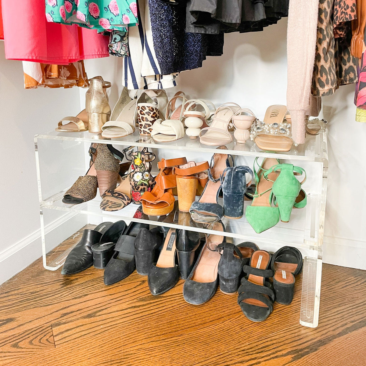 Stackable Clear Acrylic Shoe Shelf for Closets, detail view