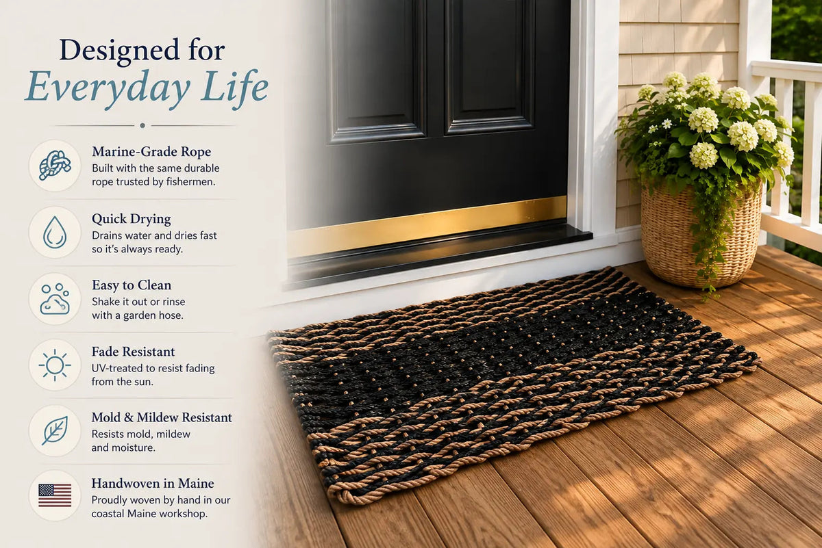 Handwoven Rope Doormat – Brown & Tan Ombre, close-up