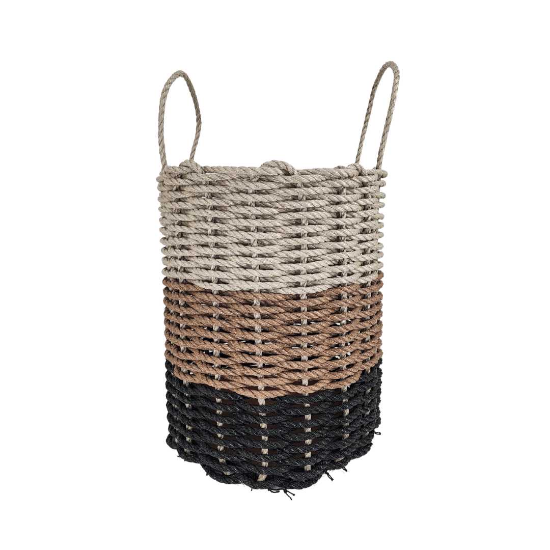 Handwoven Rope Basket – Black, Brown & Tan Ombre, close-up