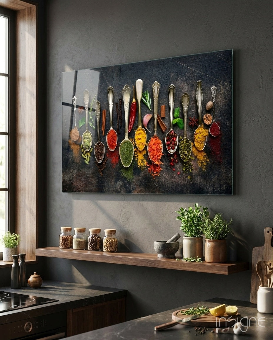 Spice Spoons Glass Wall Art, front view