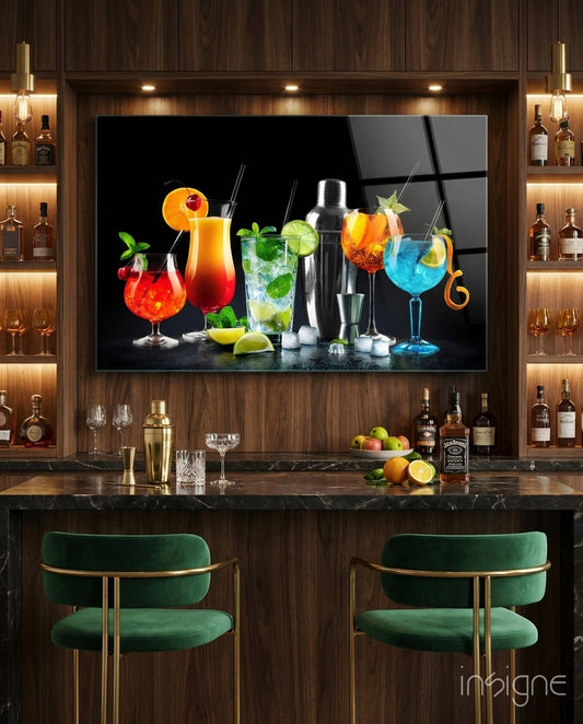 Neon Cocktail Lineup Glass Wall Art, front view