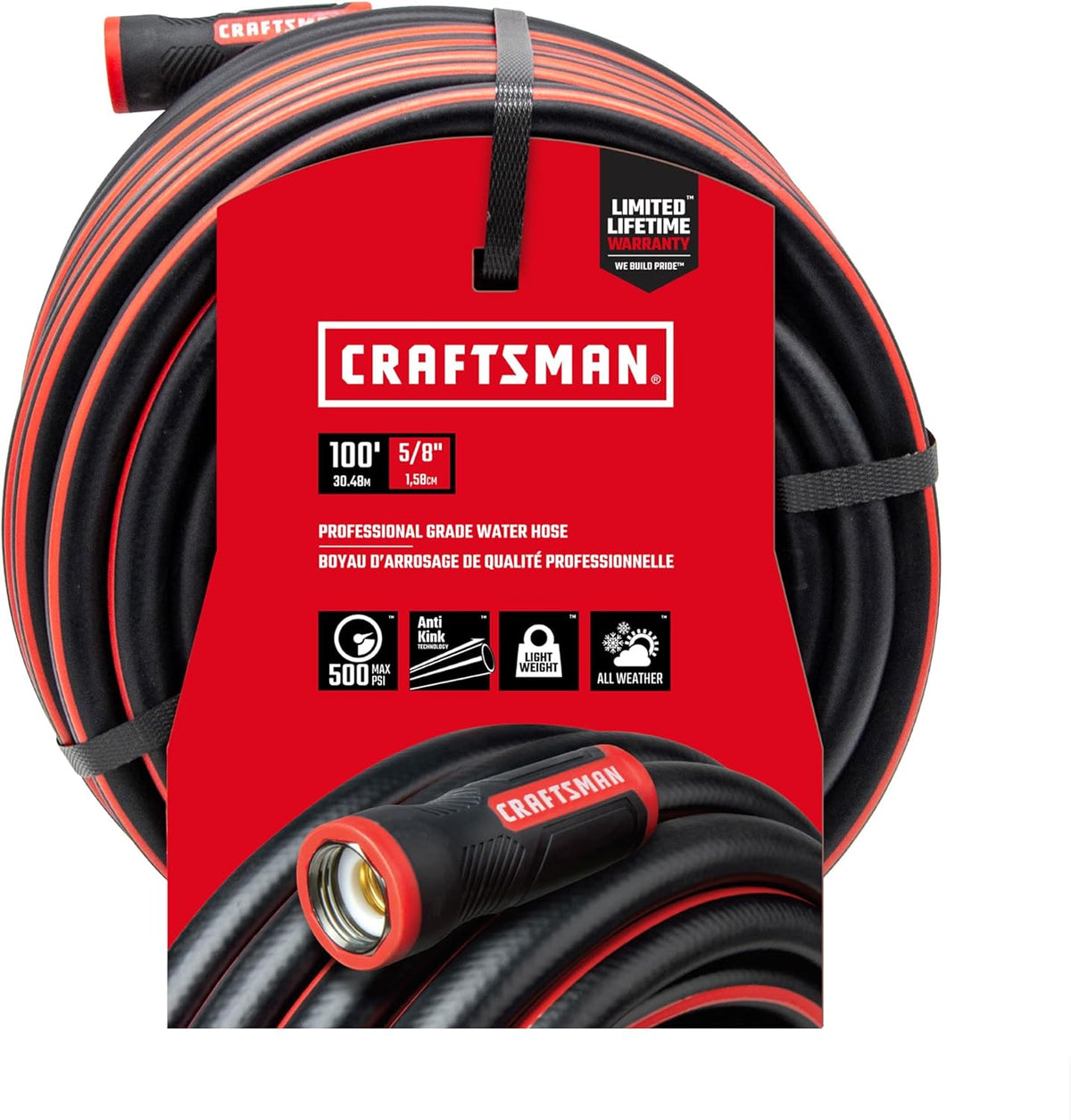 CRAFTSMAN Heavy-Duty Garden Hose, 100 ft, front view