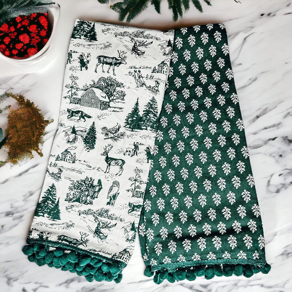 Forest Green Tea Towels, in use