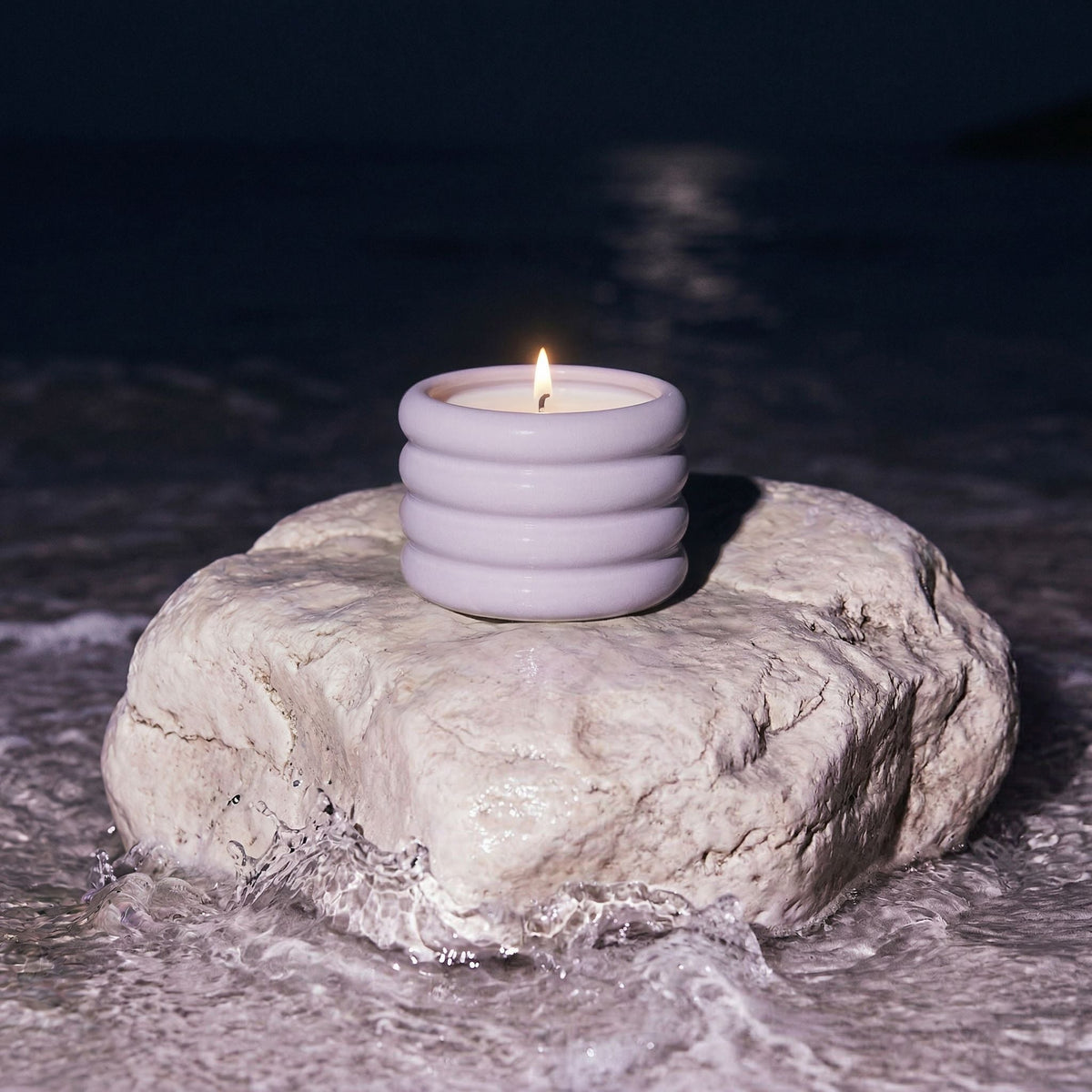 Soy Wax Candle in Reusable Ceramic Vessel, styled setting