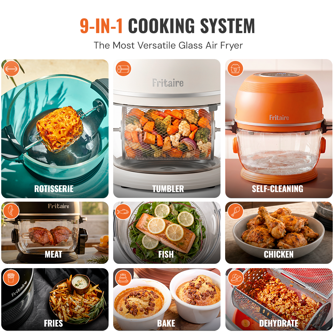 Fritaire Self-Cleaning Non-Toxic Air Fryer – Orange, full set