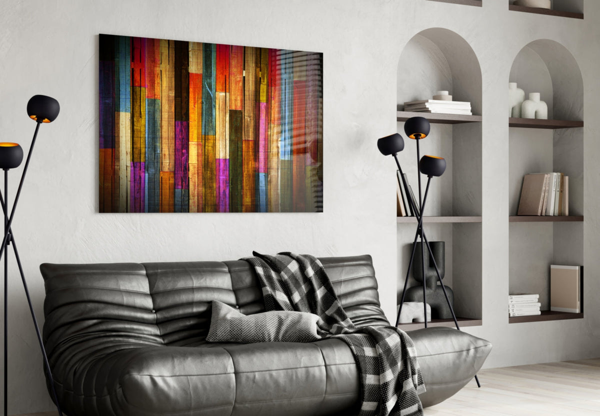 Painted Wood Planks Glass Wall Art, in use