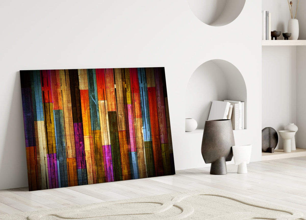 Painted Wood Planks Glass Wall Art, close-up