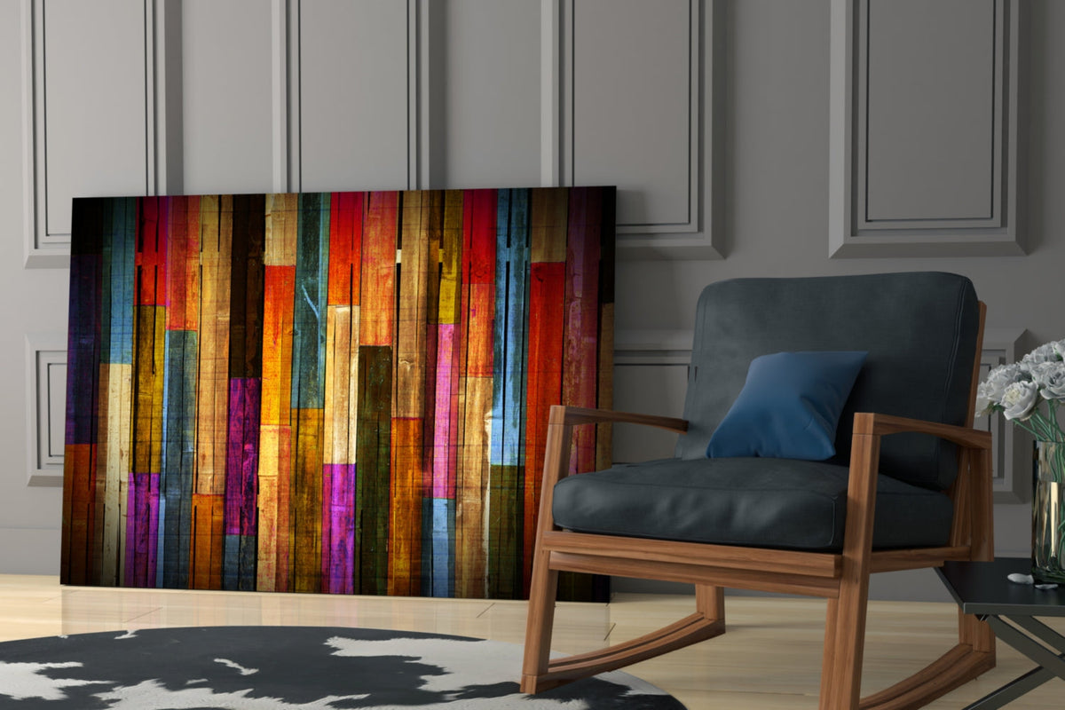 Painted Wood Planks Glass Wall Art, styled setting
