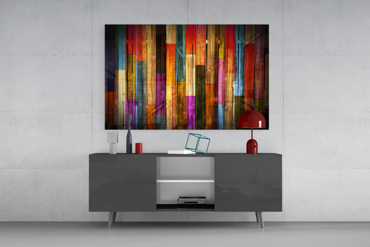 Painted Wood Planks Glass Wall Art, full set