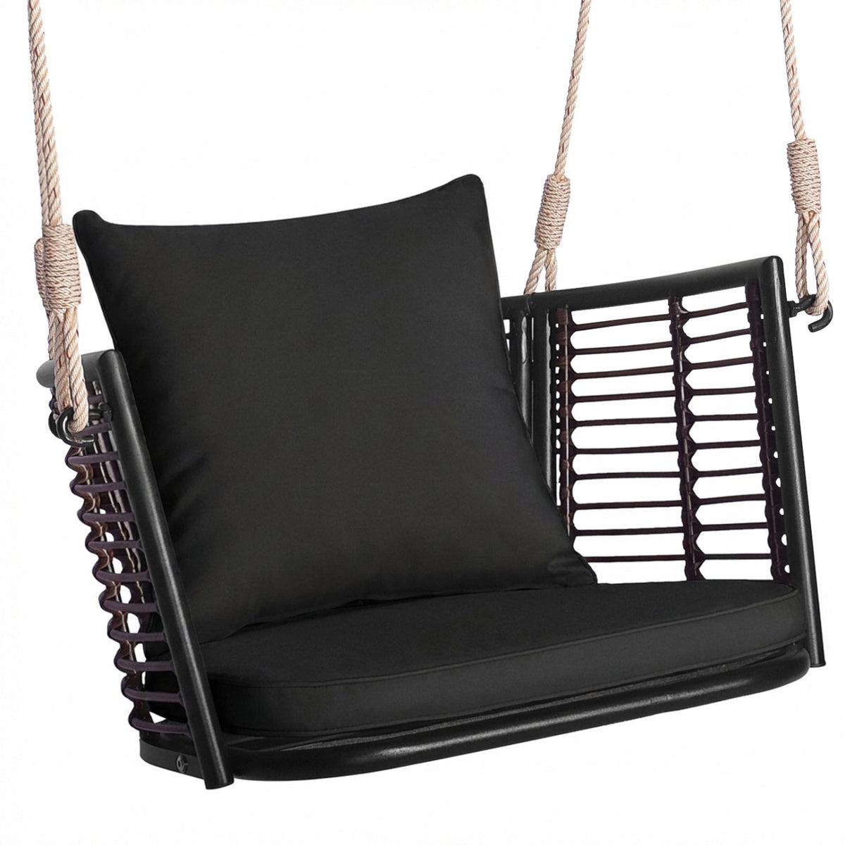 Hanging Rattan Porch Swing Chair with Cushions, detail view