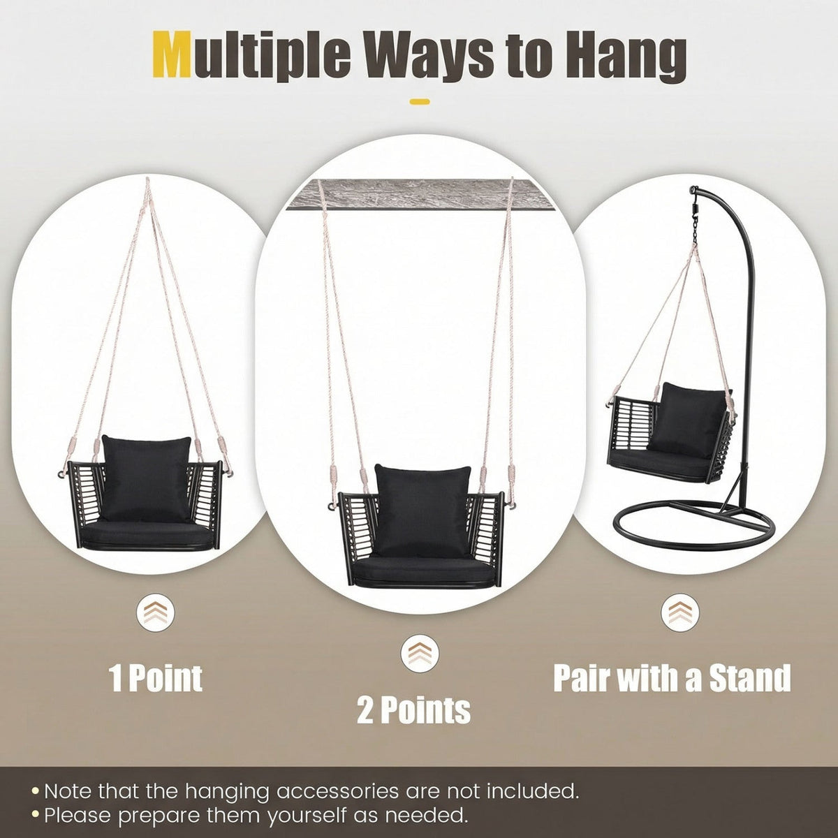 Hanging Rattan Porch Swing Chair with Cushions, styled setting
