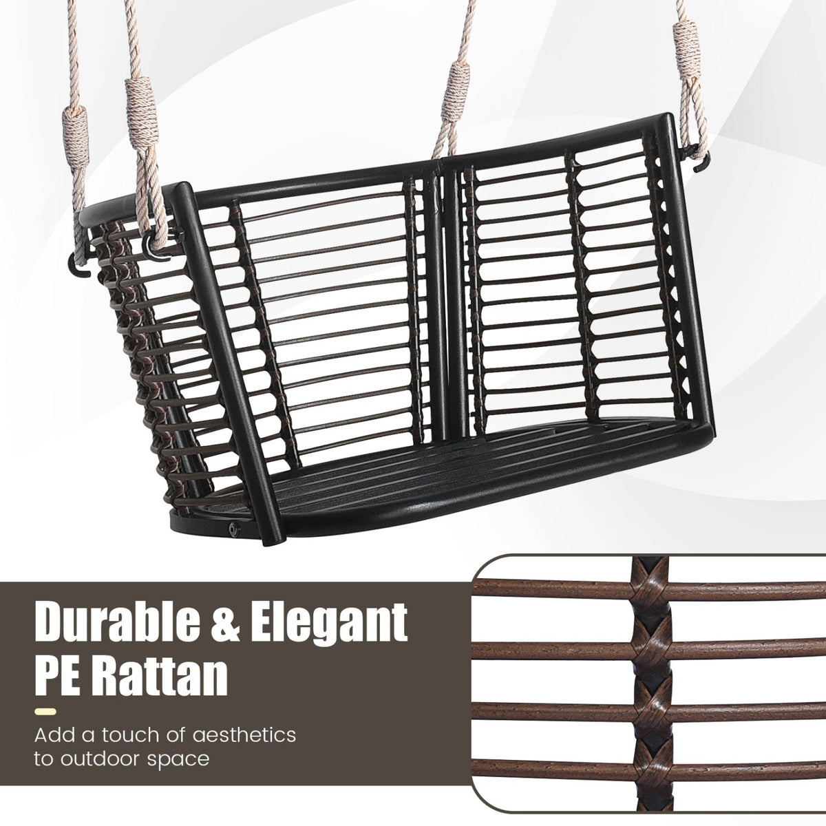 Hanging Rattan Porch Swing Chair with Cushions, texture detail