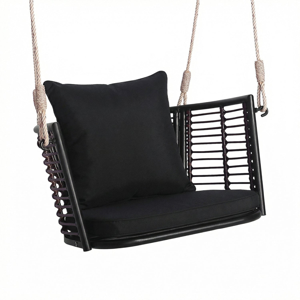 Hanging Rattan Porch Swing Chair with Cushions, close-up
