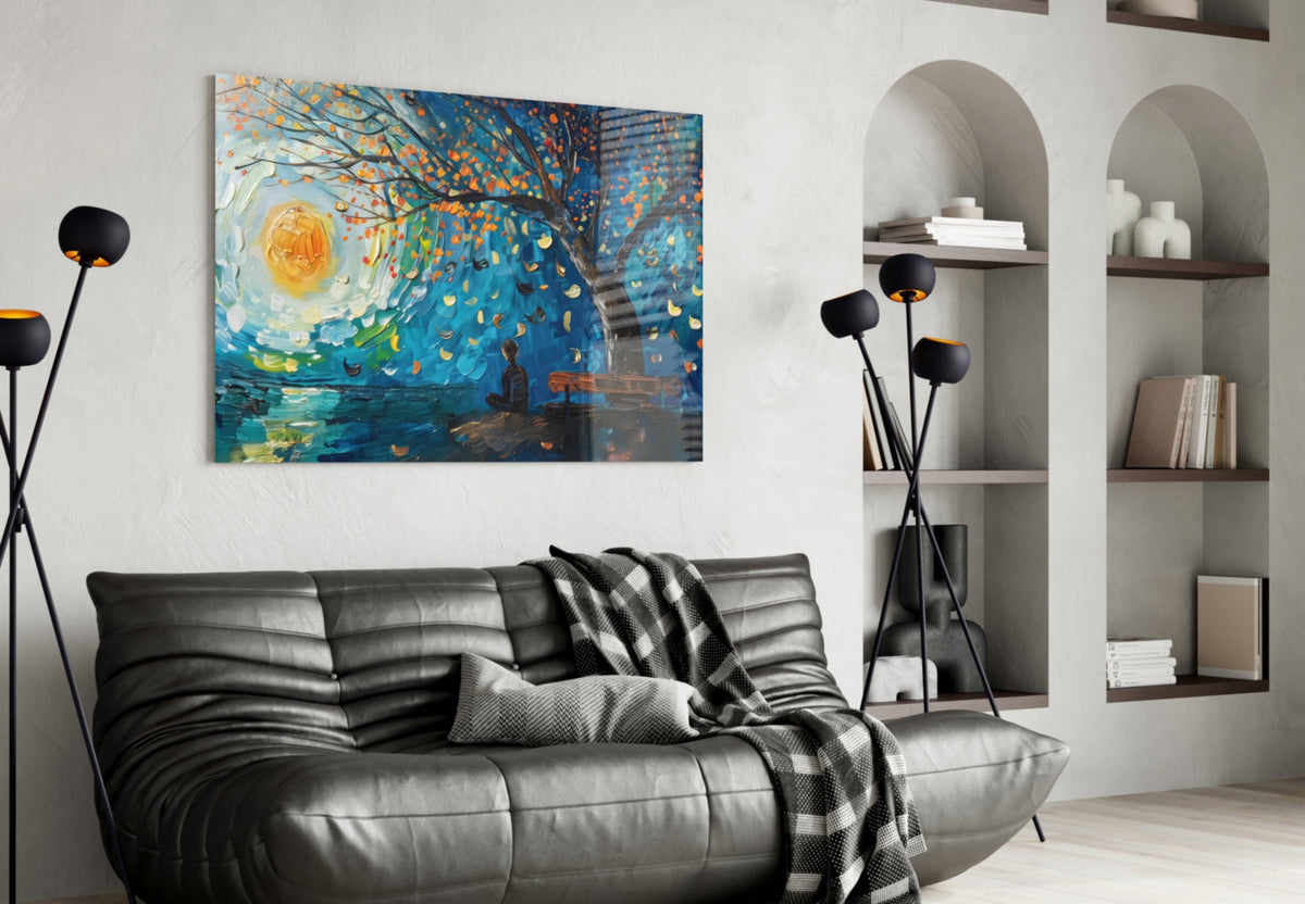 Solitude and Peace Glass Wall Art, close-up