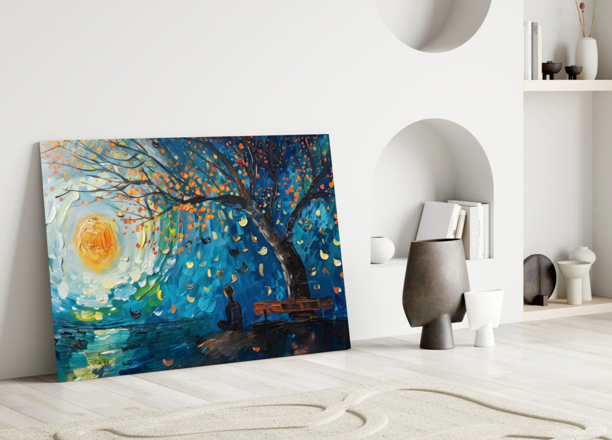 Solitude and Peace Glass Wall Art, detail view