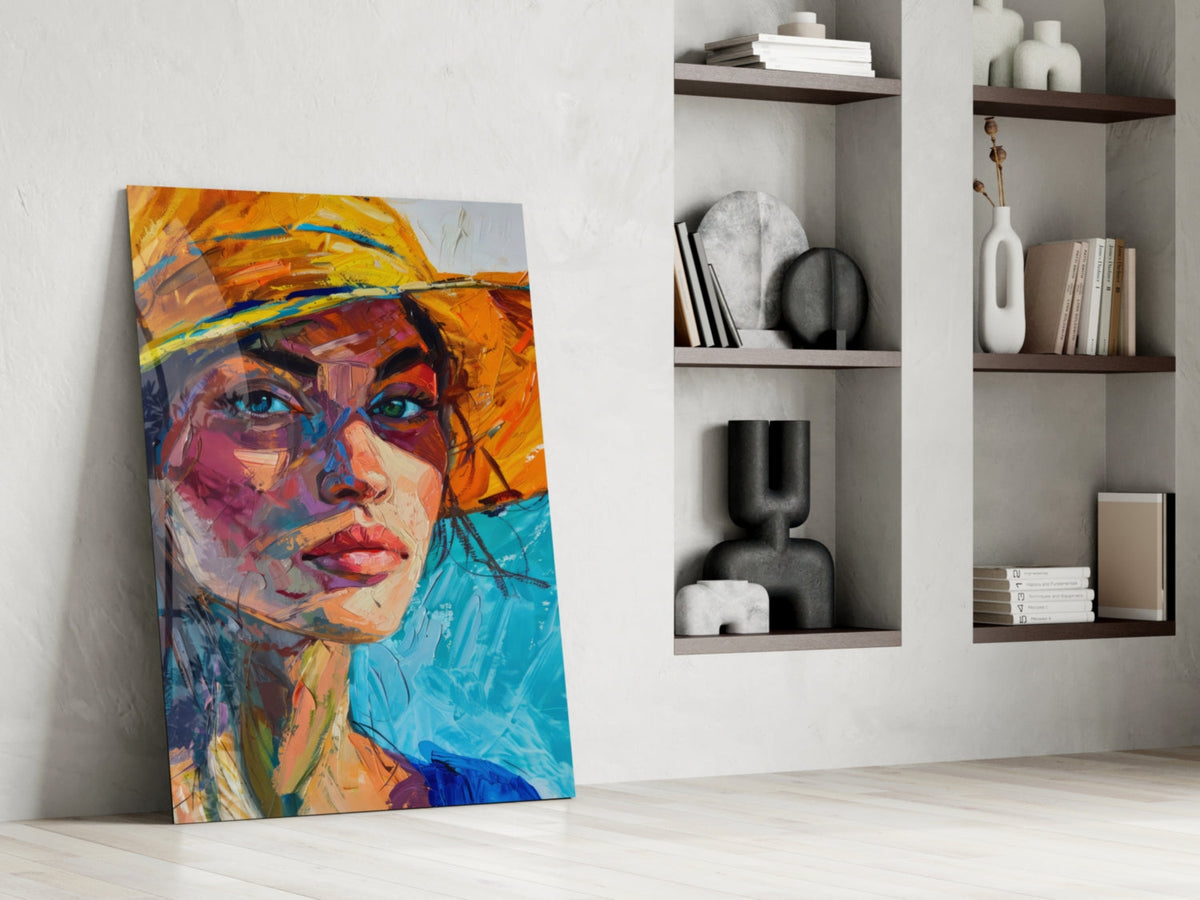 Woman in Orange Hat Glass Wall Art, alternate angle