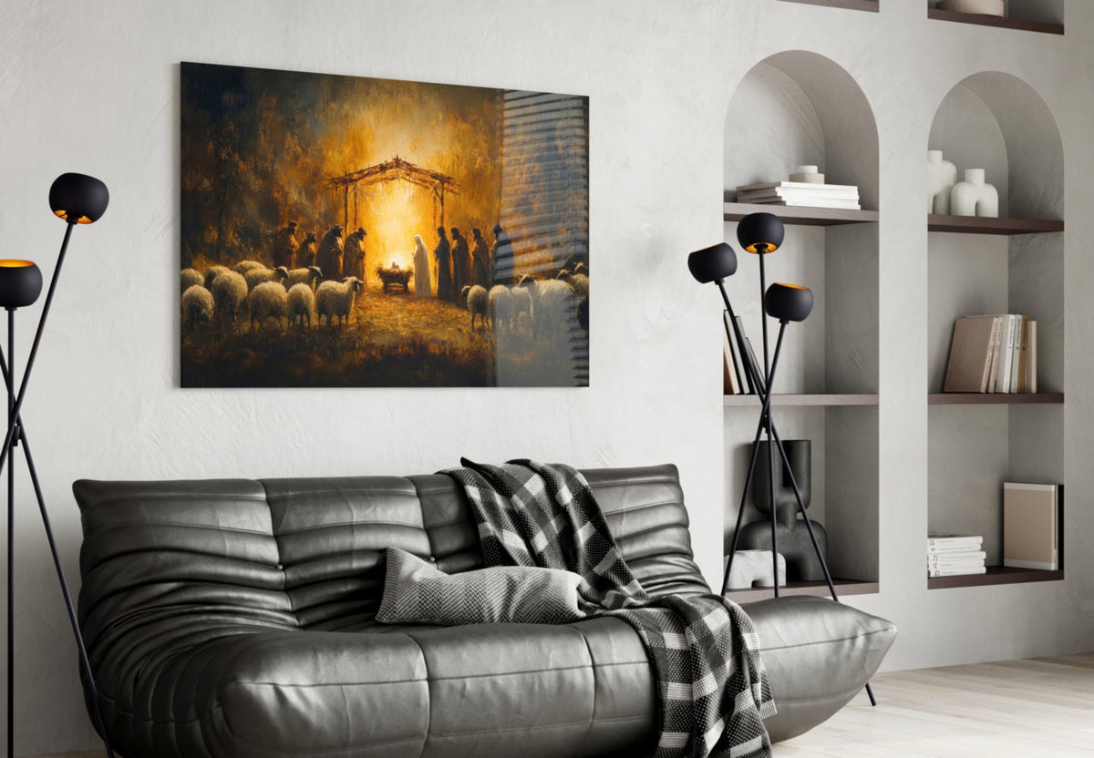 Nativity Glass Wall Art, close-up