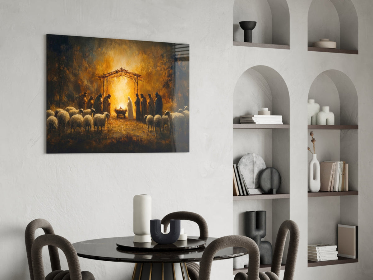 Nativity Glass Wall Art, in use