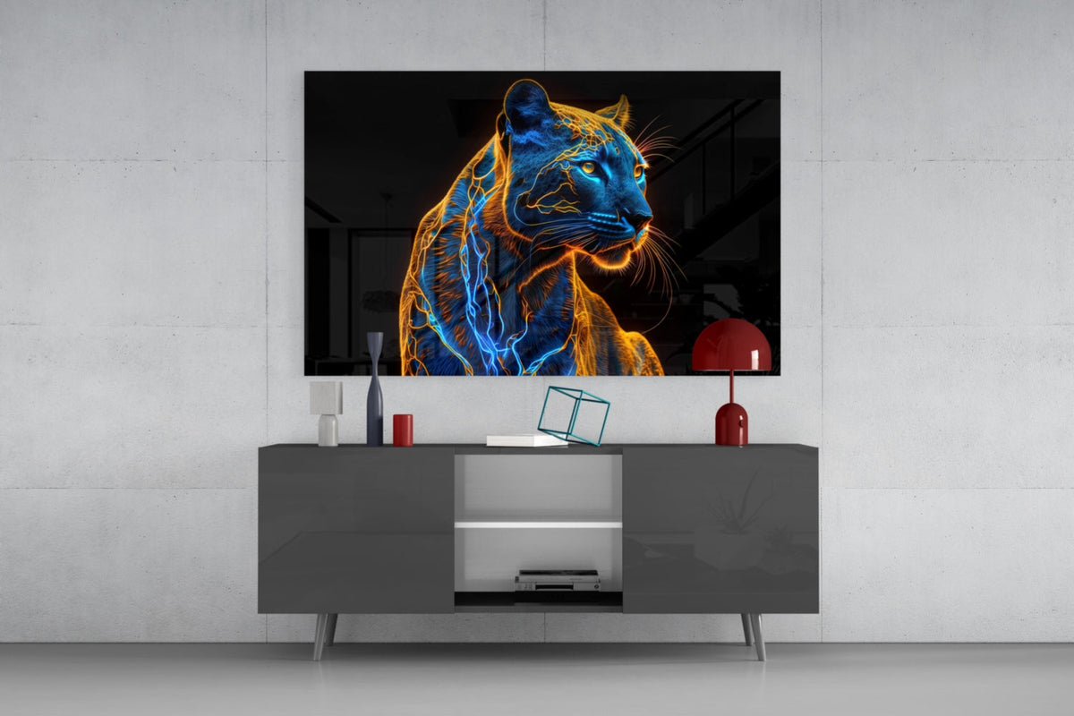 Neon Jaguar Glass Wall Art, texture detail
