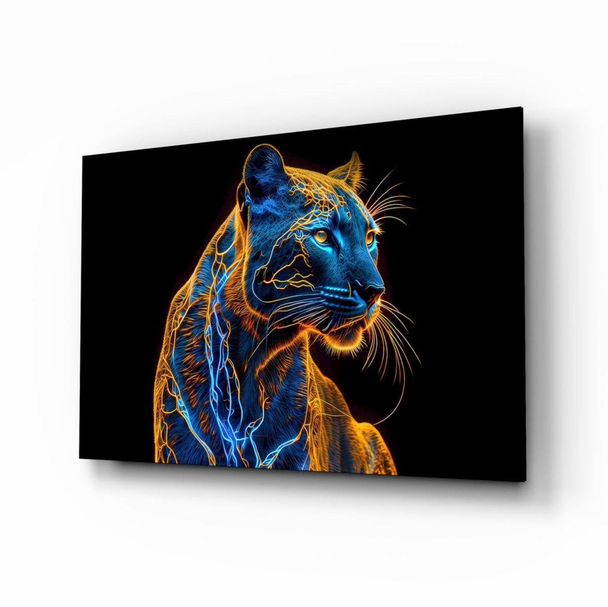 Neon Jaguar Glass Wall Art, front view