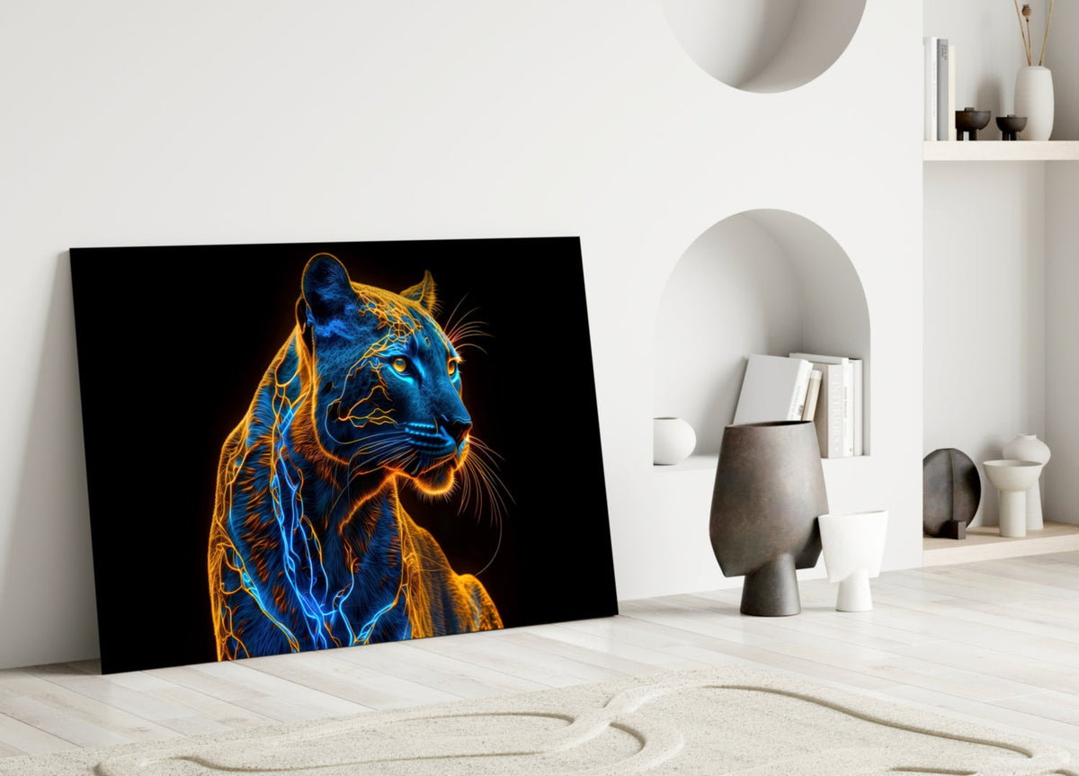 Neon Jaguar Glass Wall Art, detail view