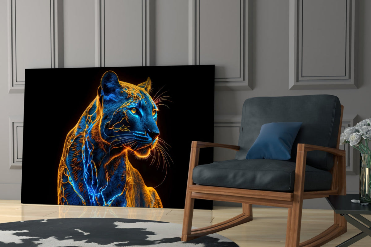 Neon Jaguar Glass Wall Art, alternate angle