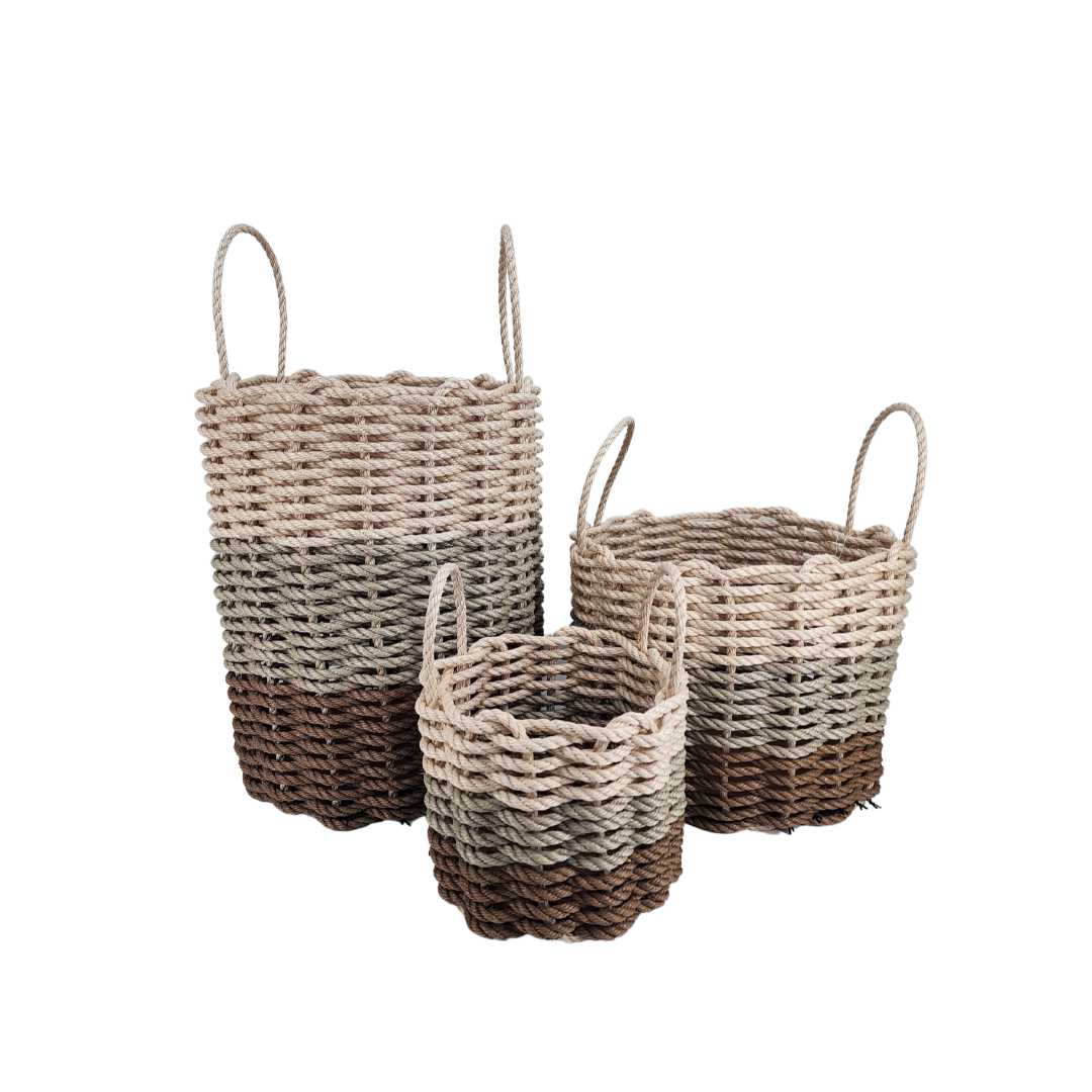 Handwoven Rope Basket – Brown & Tan Ombre, detail view