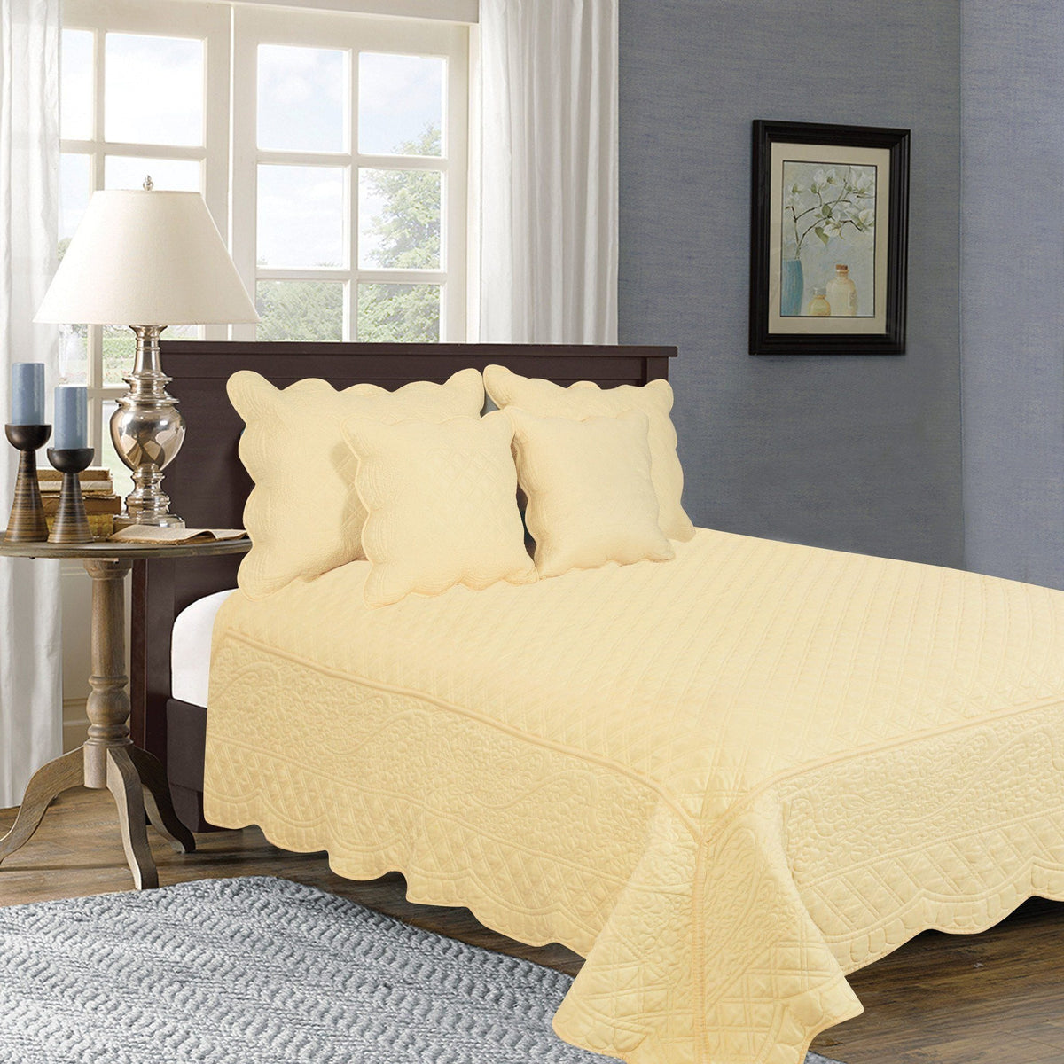 Buttercup Diamond-Stitched Matelasse Quilt Set, styled setting