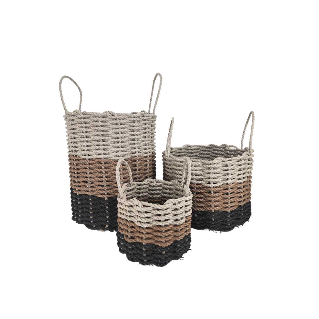 Handwoven Rope Basket – Black, Brown & Tan Ombre, detail view