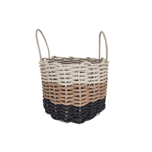 Handwoven Rope Basket – Black, Brown & Tan Ombre, lifestyle photo