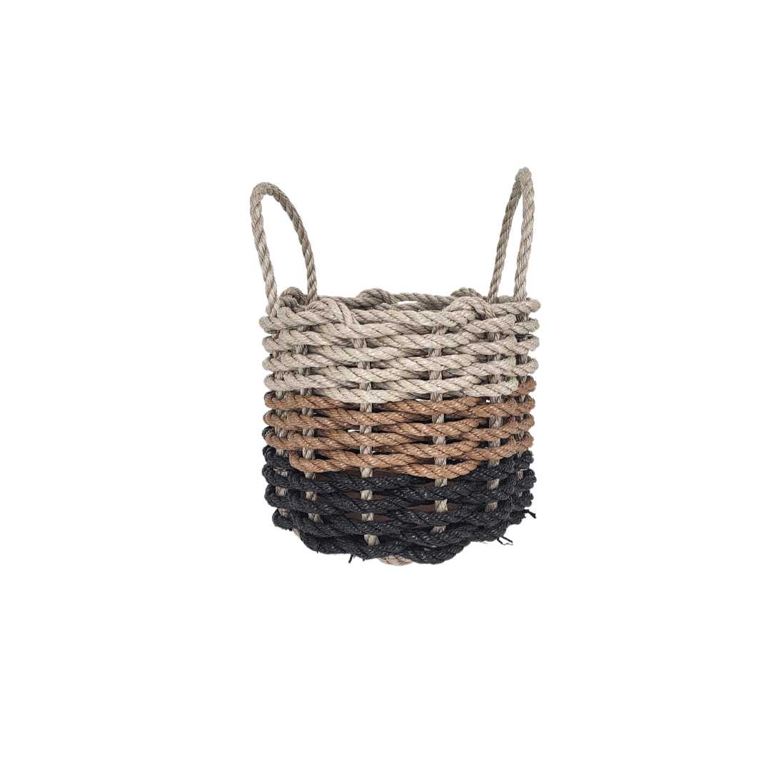 Handwoven Rope Basket – Black, Brown & Tan Ombre, in use