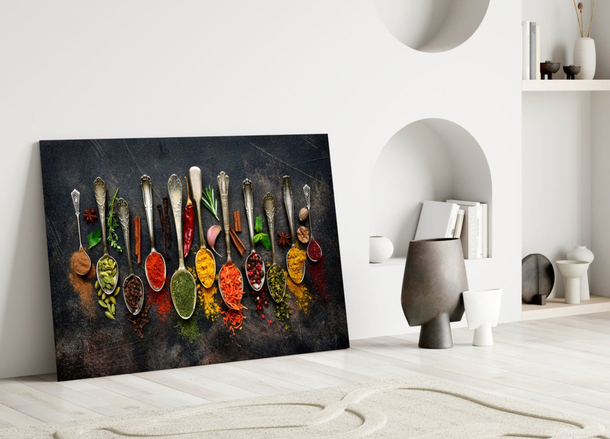 Spice Spoons Glass Wall Art, close-up