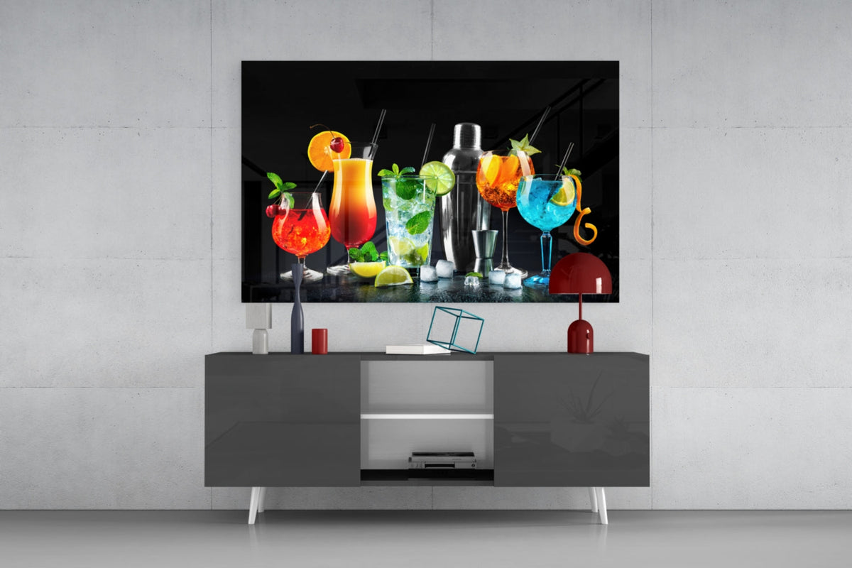 Neon Cocktail Lineup Glass Wall Art, full set
