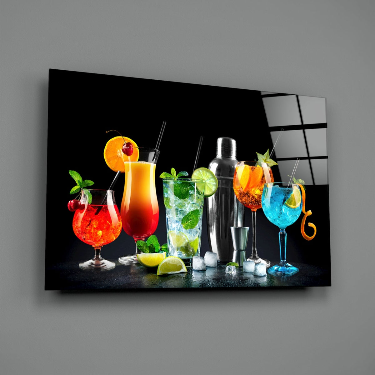 Neon Cocktail Lineup Glass Wall Art, detail view