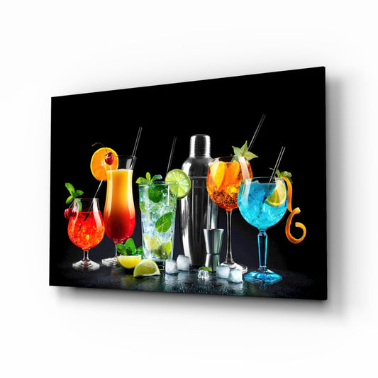 Neon Cocktail Lineup Glass Wall Art, lifestyle photo