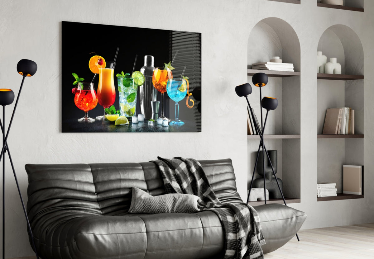 Neon Cocktail Lineup Glass Wall Art, in use