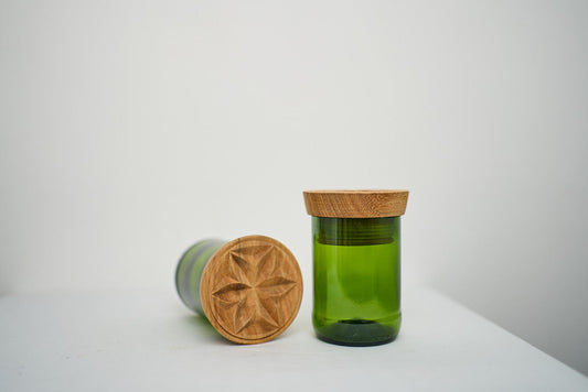 Upcycled Glass Spice Jars, Dark Green (Set of 2), front view