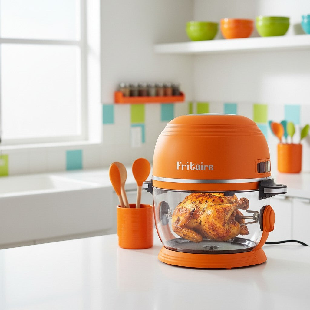 Fritaire Self-Cleaning Non-Toxic Air Fryer – Orange, in use