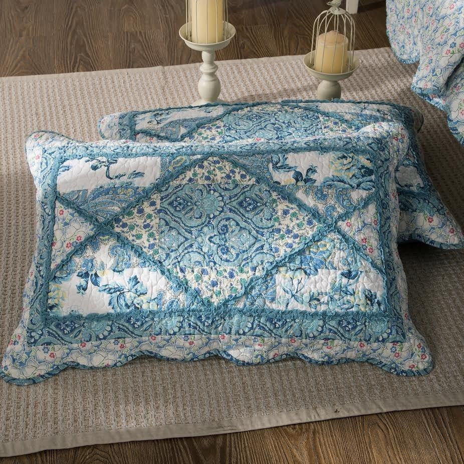 Petal Dance Floral Patchwork Cotton Quilt Set, in use