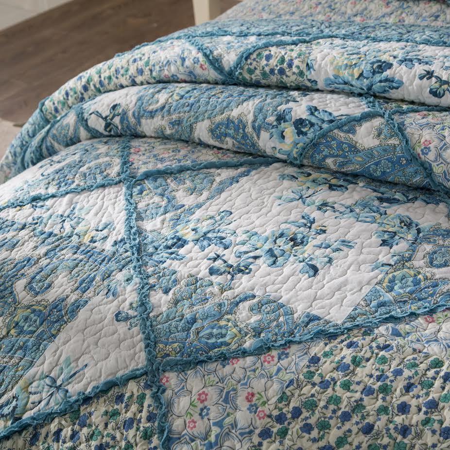 Petal Dance Floral Patchwork Cotton Quilt Set, detail view